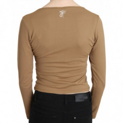 Camicetta corta slim maniche lunghe scollo tondo marrone - IT40-S