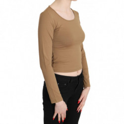Camicetta corta slim maniche lunghe scollo tondo marrone - IT40-S