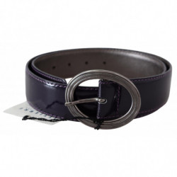 Cintura pelle fibbia metallo ovale argento viola - 85 CM / 34 INCHES