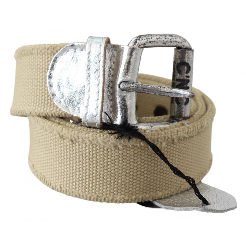 Cintura fibbia logo rustico cotone beige - 85 CM / 34 INCHES