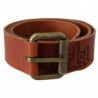 Cintura fibbia metallo rustico bronzo logo pelle marrone - 85 CM /
