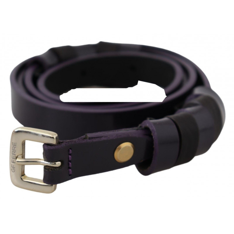 Cintura fibbia cromata metallo dorato sottile pelle nera - 85 CM /