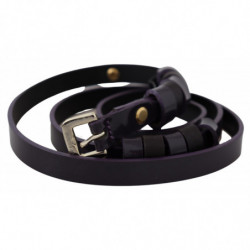Cintura fibbia cromata metallo dorato sottile pelle nera - 85 CM /