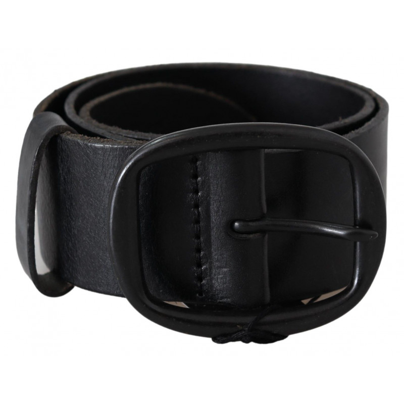 Cintura fibbia metallo ovale vera pelle nera - 65 CM / 26 INCHES