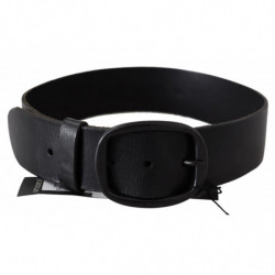 Cintura fibbia metallo ovale vera pelle nera - 65 CM / 26 INCHES