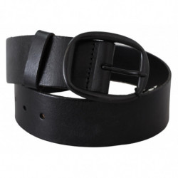Cintura fibbia metallo ovale vera pelle nera - 65 CM / 26 INCHES