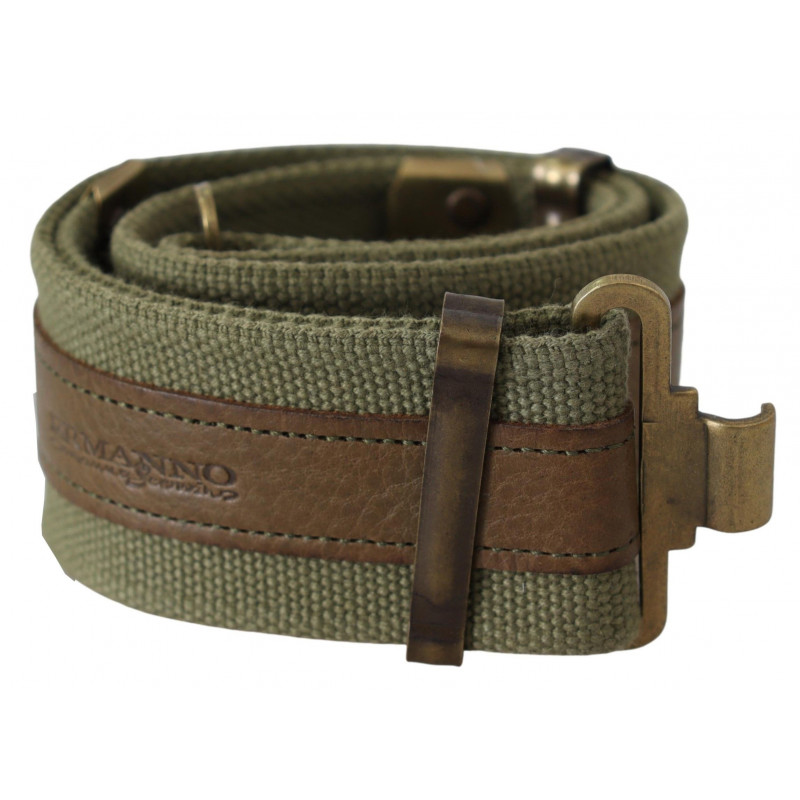 Cintura militare fibbia bronzo rustico pelle verde - 80 CM / 32 INCHES