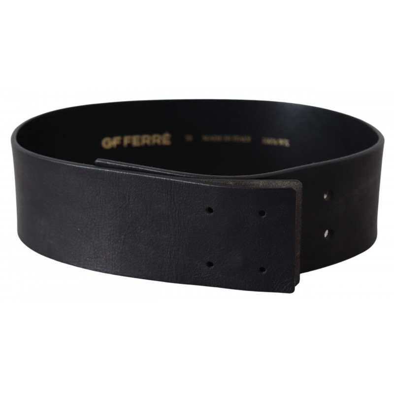 Cintura in vita con logo ampio in vera pelle nera - 60 CM / 24 INCHES