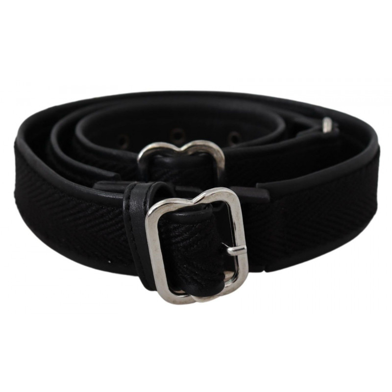 Cintura fibbia metallo cromato argento pelle nera - 80 CM / 32 INCHES