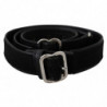 Cintura fibbia metallo cromato argento pelle nera - 80 CM / 32 INCHES