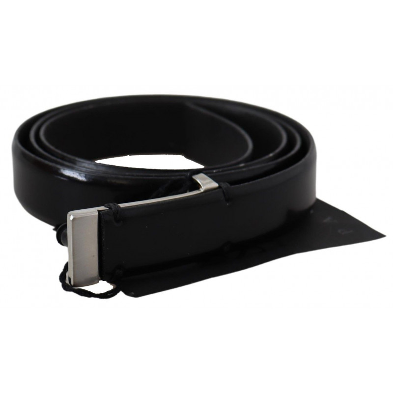 Cintura fibbia metallo cromato argento pelle nera - 95 CM / 38 INCHES