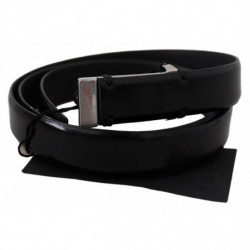 Cintura fibbia metallo cromato argento pelle nera - 95 CM / 38 INCHES