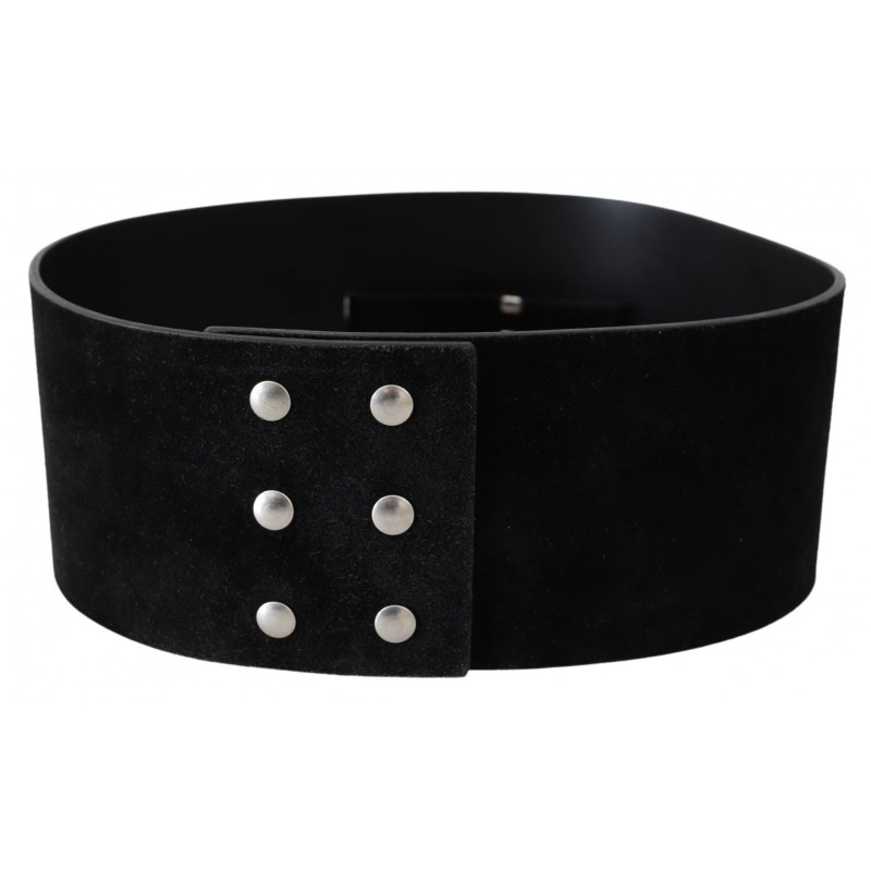 Cintura fibbia ampia logo argento pelle nera - 70 CM / 28 INCHES