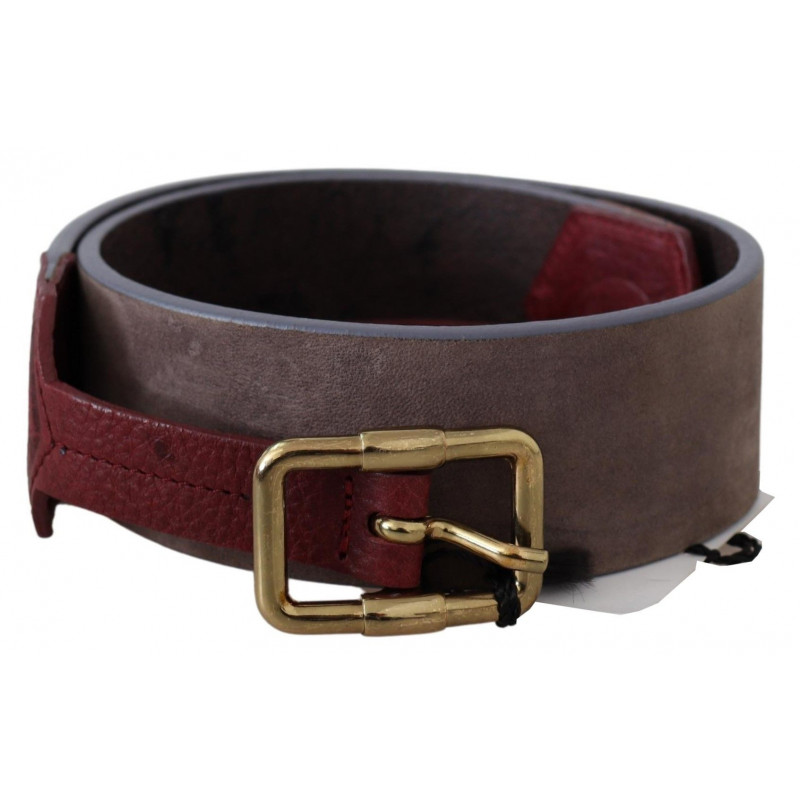 Cintura fibbia ampia logo cromato dorato pelle marrone - 70 CM / 28