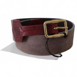 Cintura fibbia ampia logo cromato dorato pelle marrone - 70 CM / 28