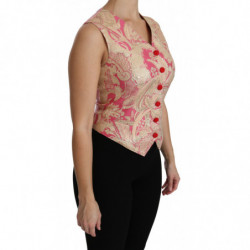 Top in camicetta con gilet in broccato oro rosa - IT38-XS