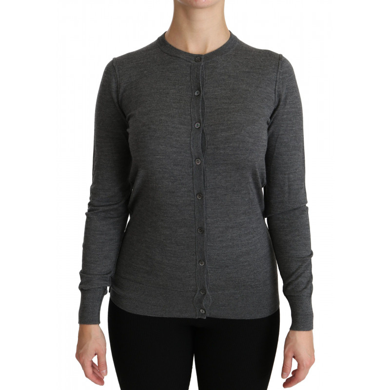 Top in lana maglione cardigan grigio a maniche lunghe - IT38-XS
