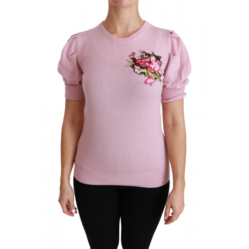 Top in lana con camicetta ricamata floreale rosa - IT46-XL