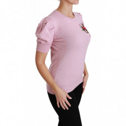Top in lana con camicetta ricamata floreale rosa - IT46-XL