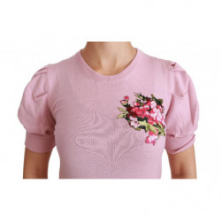 Top in lana con camicetta ricamata floreale rosa - IT46-XL