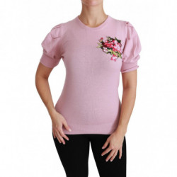 Top in lana con camicetta ricamata floreale rosa - IT46-XL