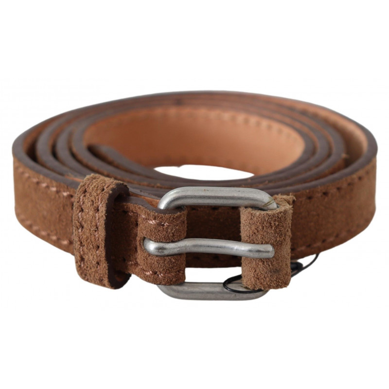 Cintura vita sottile fibbia argentata pelle marrone - 85 CM / 34 IN