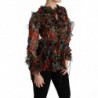 Top in seta con camicetta nera con rose floreali - IT36 - XS