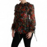 Top in seta con camicetta nera con rose floreali - IT36 - XS