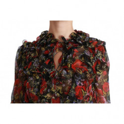 Top in seta con camicetta nera con rose floreali - IT36 - XS