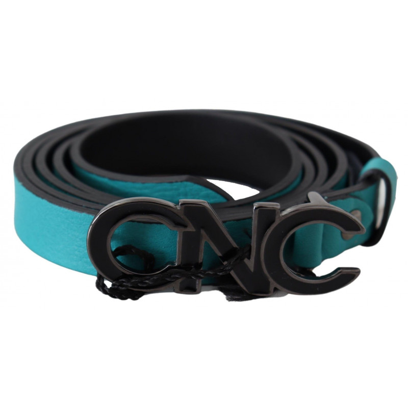 Cintura fibbia argento logo pelle verde blu - 85 CM / 34 INCHES