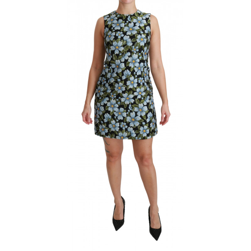 Abito a trapezio con abito in broccato floreale blu - IT46 - L