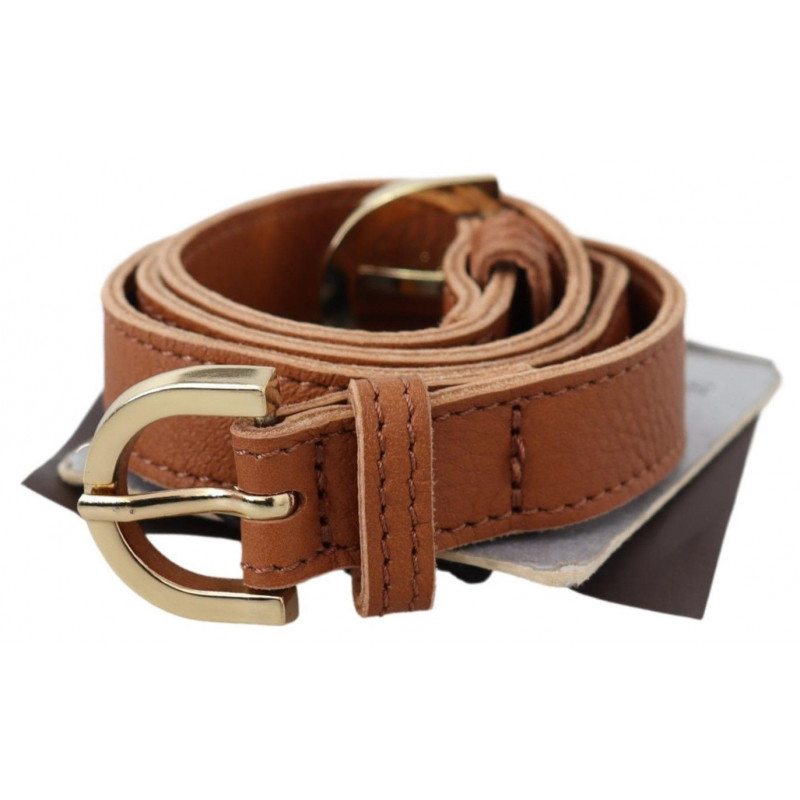Cintura vita doppia fibbia dorata pelle marrone chiaro - 65 CM / 26