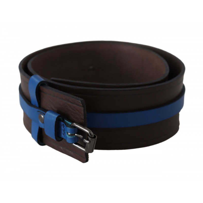 Cintura fibbia pelle marrone sottile linea blu - 105 CM / 42 INCHES