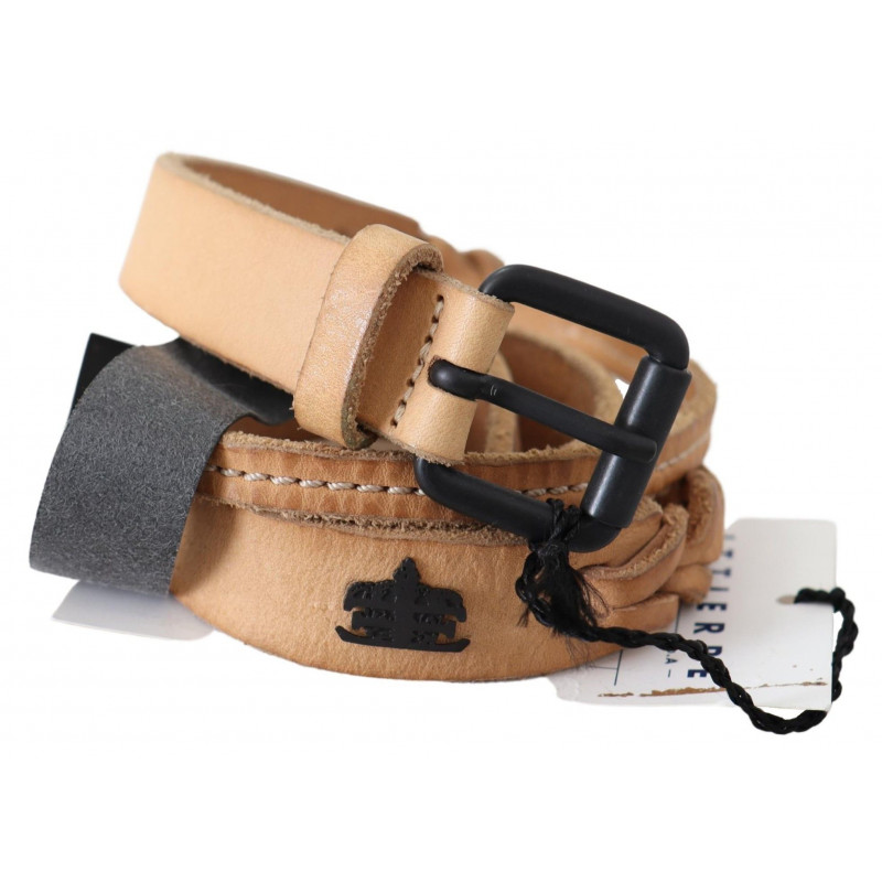 Cintura fibbia logo nero pelle sottile marrone chiaro - 85 CM / 34