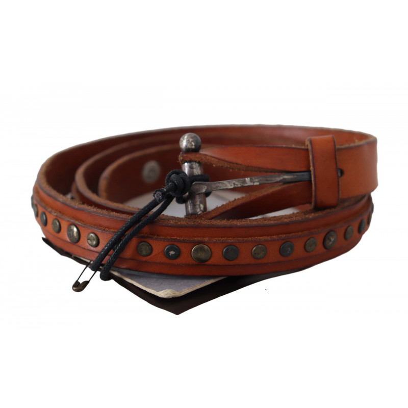 Cintura fibbia argento rustico vera pelle marrone - 85 CM / 34 INCHES