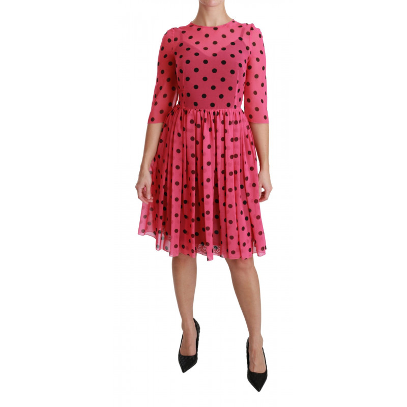 Abito al ginocchio a trapezio rosa a pois - IT38-XS