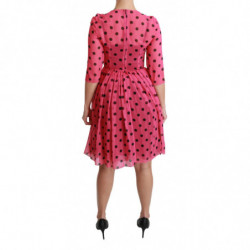 Abito al ginocchio a trapezio rosa a pois - IT38-XS