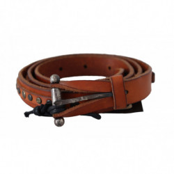 Cintura fibbia argento rustico vera pelle marrone - 85 CM / 34 INCHES