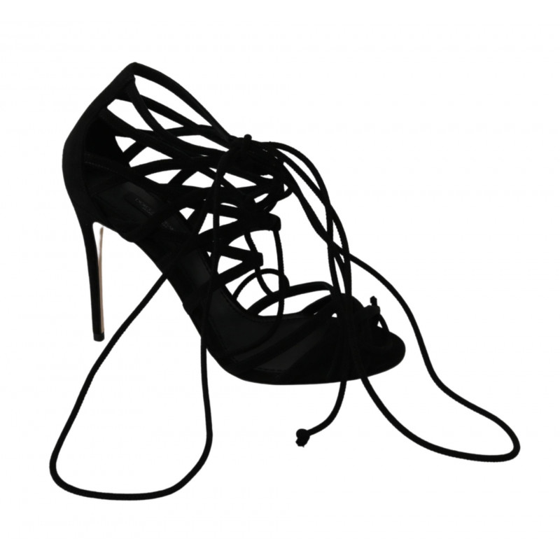 Sandali scarpe spillo cinturino pelle scamosciata nera - EU36/US5.5