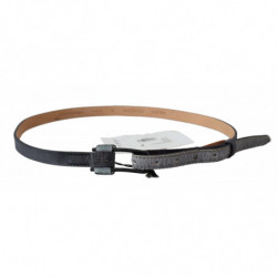 Cintura fibbia logo nero pelliccia pelle grigia - 90 CM / 36 INCHES