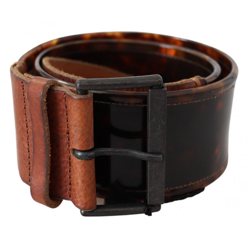 Cintura con fibbia larga in pelle marrone scuro - 75 CM / 30 INCHES