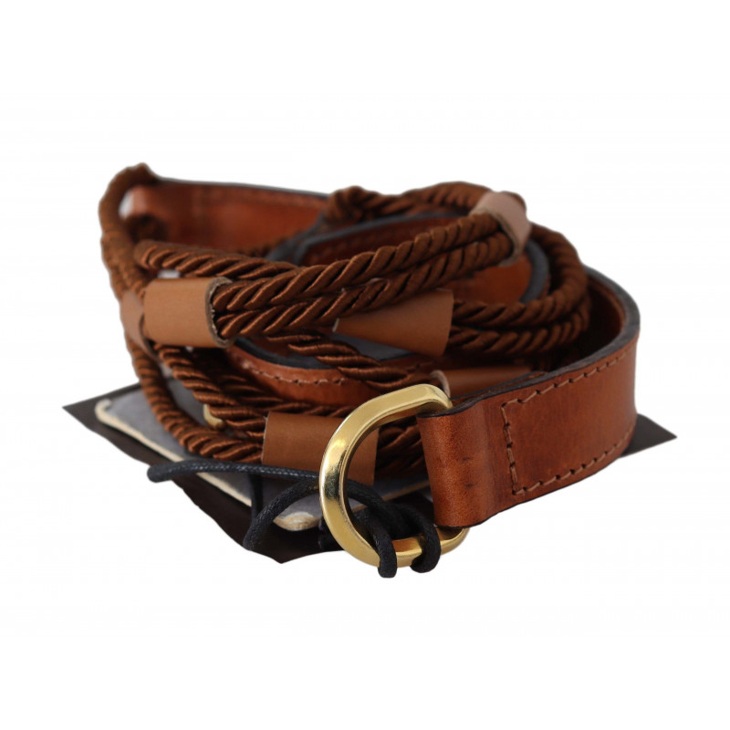Cintura fibbia dorata corda intrecciata pelle marrone - 90 CM / 36