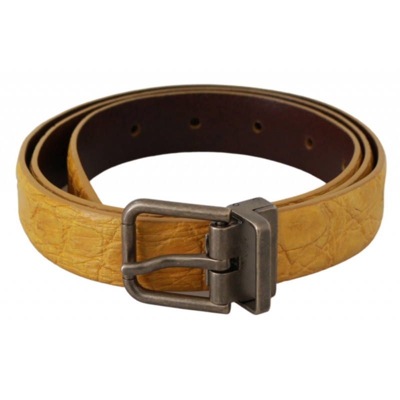Cintura fibbia grigia pelle pelle esotica gialla - 95 CM / 38 INCHES