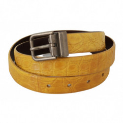 Cintura fibbia grigia pelle pelle esotica gialla - 95 CM / 38 INCHES