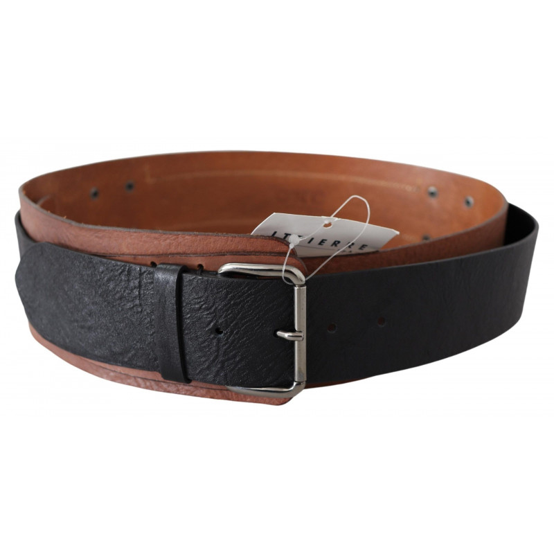 Cintura larga fibbia argentata pelle marrone nera - 85 CM / 34 INCHES
