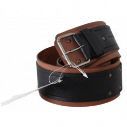 Cintura larga fibbia argentata pelle marrone nera - 85 CM / 34 INCHES