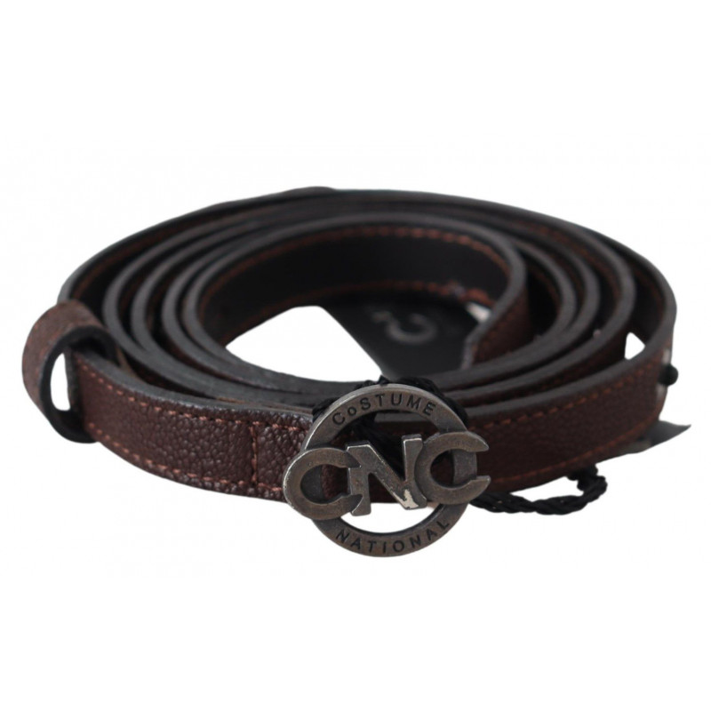 Cintura fibbia logo rotondo pelle marrone magro - 100 CM / 40 INCHES