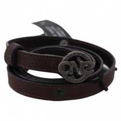 Cintura fibbia logo rotondo pelle marrone magro - 100 CM / 40 INCHES
