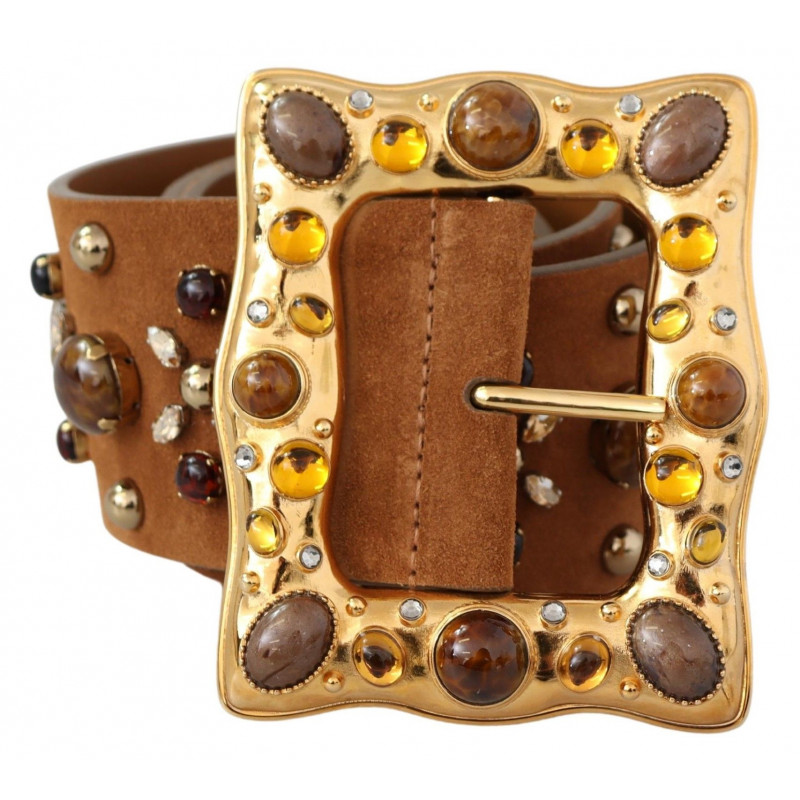 Cintura pelle fibbia dorata cristallo marrone - 80 CM / 32 INCHES