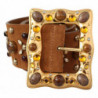 Cintura pelle fibbia dorata cristallo marrone - 80 CM / 32 INCHES
